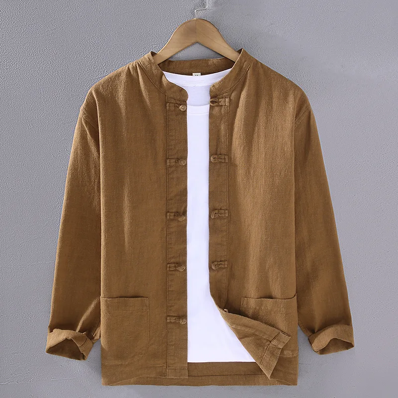 

Men's Chinese Sle Cotton Linen Long Sve irt Tai Chi orm Hanfu Traditional Clothing Button up Casual Wear for Middl...