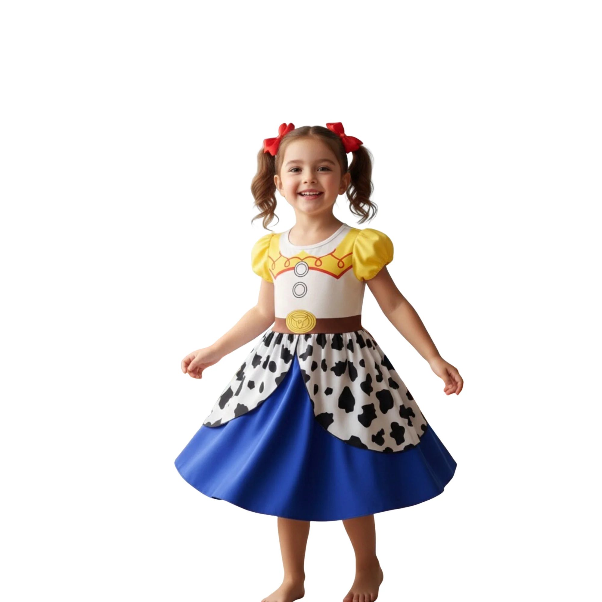 Kids Western Cowgirl Costume Girls Cartoon Print Short Sleeve Dress Halloween Cosplay Birthday Party Dress Outfit view 6