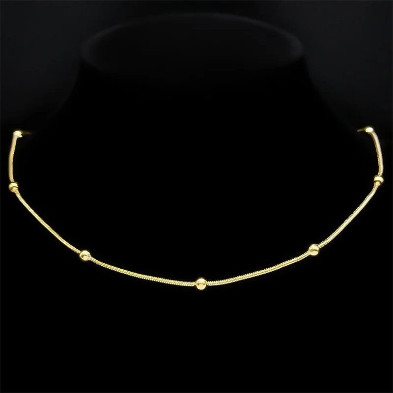 Länge 60 cm Kugelperlenkette Halskette für Damen Herren Edelstahl Gold Silber Schwarz Farbe Modeschmuck Accessoires Herstellung – Detail 12