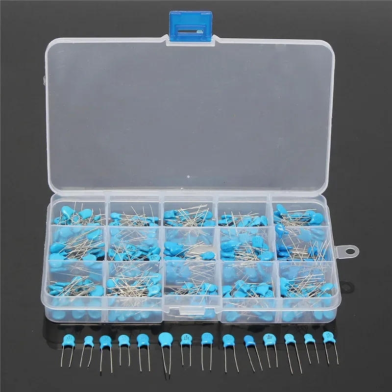 15Values*20Pcs Capacitor Set High Voltage Ceramic Capacitors Assortment Assorted Kit Box 1nF 2.2nF 10nF 22nF 0.47nF 0.56nF-10nF