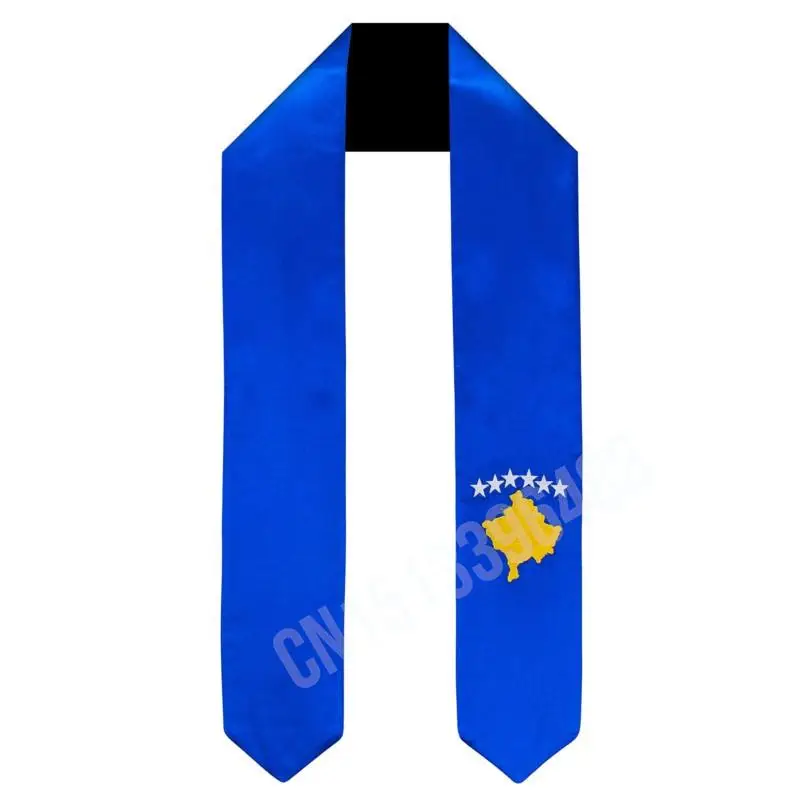 

Kosovo Flag Scarf Top Print Graduation Sash Stole International Study Abroad Adult Unisex Party Accessory