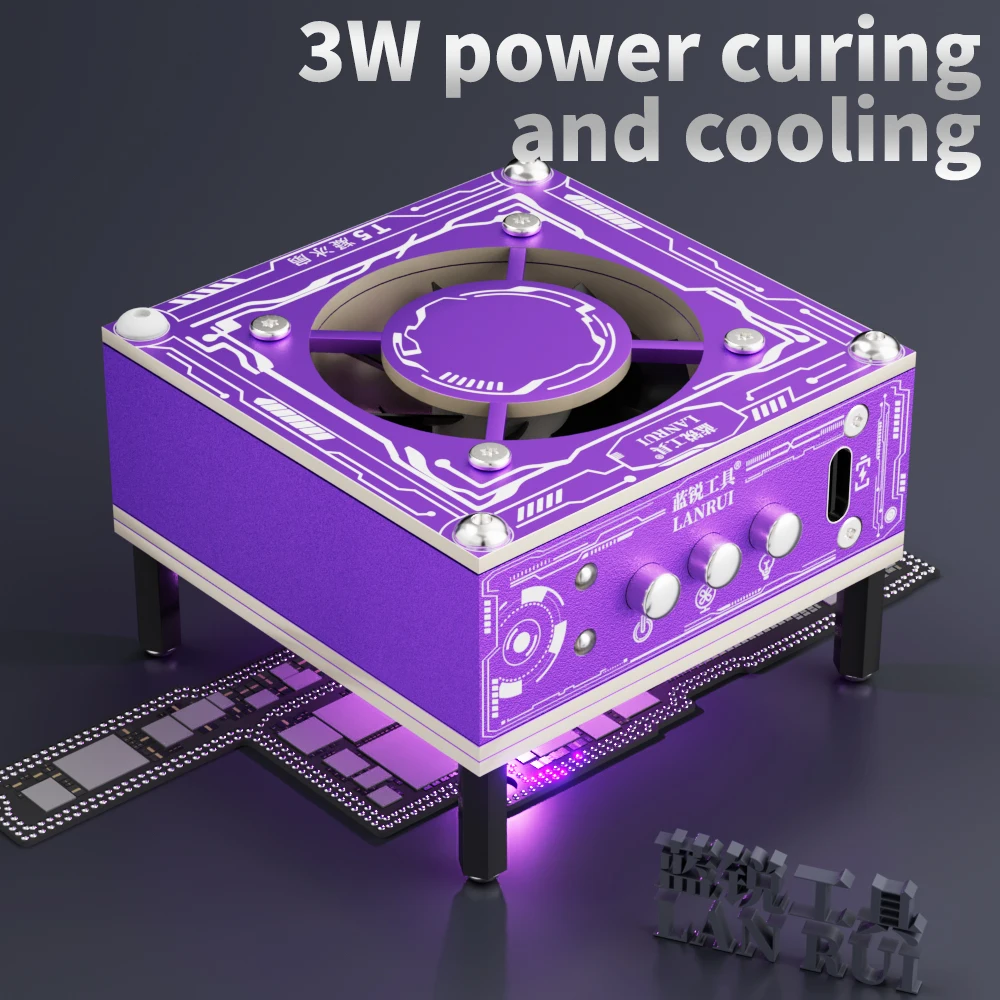 

LANRUI T5 3W UV Curing Fast Cooling Fan 3-Speed Adjustable PD Fast Charge Type C For Mobile Phone Repair Cooling Tools