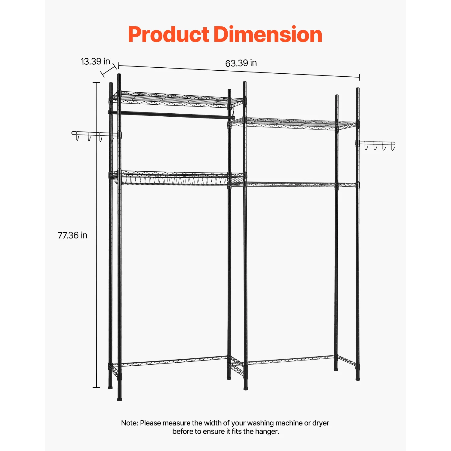 VEVOR Over Washer and Dryer Storage Shelves Laundry Room Drying Rack with Hanger Rod and Hooks for Laundry Room Organization