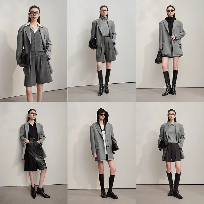 AMII سترة نسائية 2025 خريف جديد فضفاض متوسط وطويل الصلبة المرأة السترة تنوعا طويلة الأكمام السترة السيدات 12553050