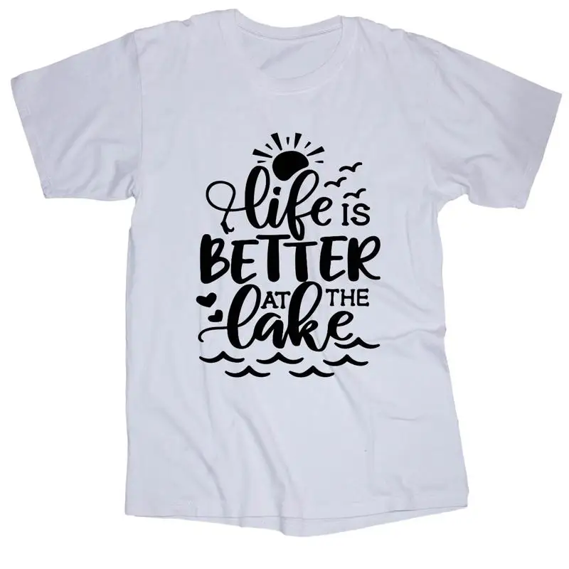 Life is better at the Lake white T Shirt Fishing Camping Boating Sayings 2