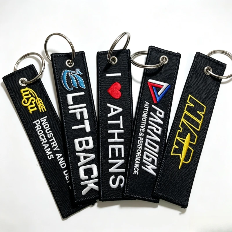 Wholesale Custom Embroidery Keychains Logo Flight Tag Keychain Jet Tag Keychain Personalized Name Key Ring Fabric Keychain
