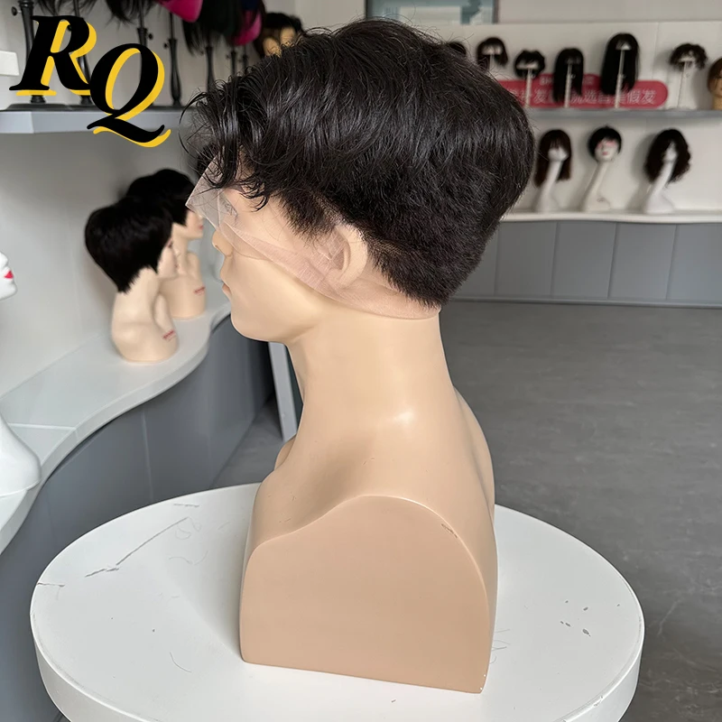 Pre Styled Full Lace Human Hair Wig For Men Toupee Hair System Male Wig Styled Cut Hair Transparent Lace Wig Replacement