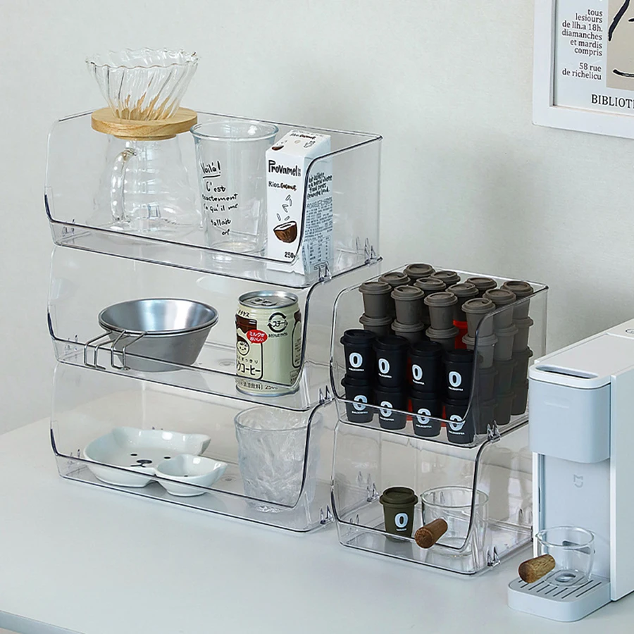 1/2PCS Desktop Organiser Transparent Acrylic Storage Shelf Office Magic Stacked Dorm Snacks Cosmetic Storage Basket