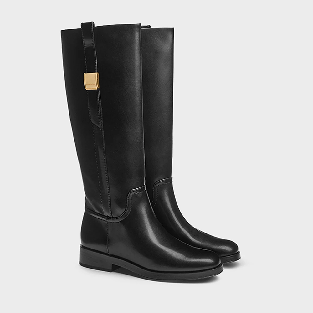 

FWRD Women's Leather Knee-High Flat Boots with Gold Buckle, Comfortable for Daily Wear & Casual Outfits #FWRD000295