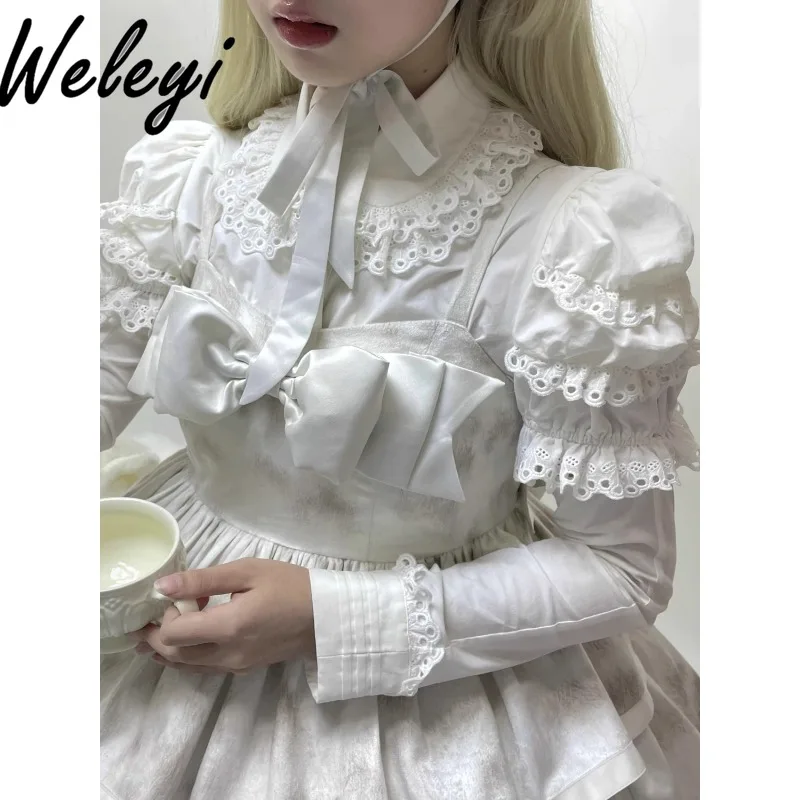 

Kawaii Lolita Inner Shirt All Seasons Genuine Cotton Tops Ropa Mujer Streetwear Versatile New Long Short Sleeve Koszule I Bluzki