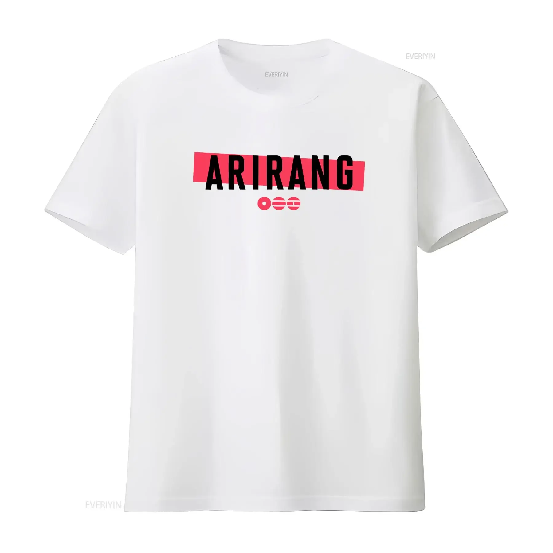 Novedades 2026 Camiseta Arirang Texto Canción Popular Coreana Cuello Redondo Casual Tejido Ligero Elástico Ajuste Regular