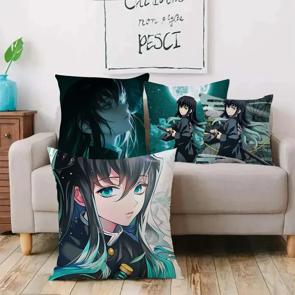Muichiro Tokito Anime Cushion Cover 3D Printed Soft Pillowcase for Home Living Room Bedroom Decoration Nap Companion Office