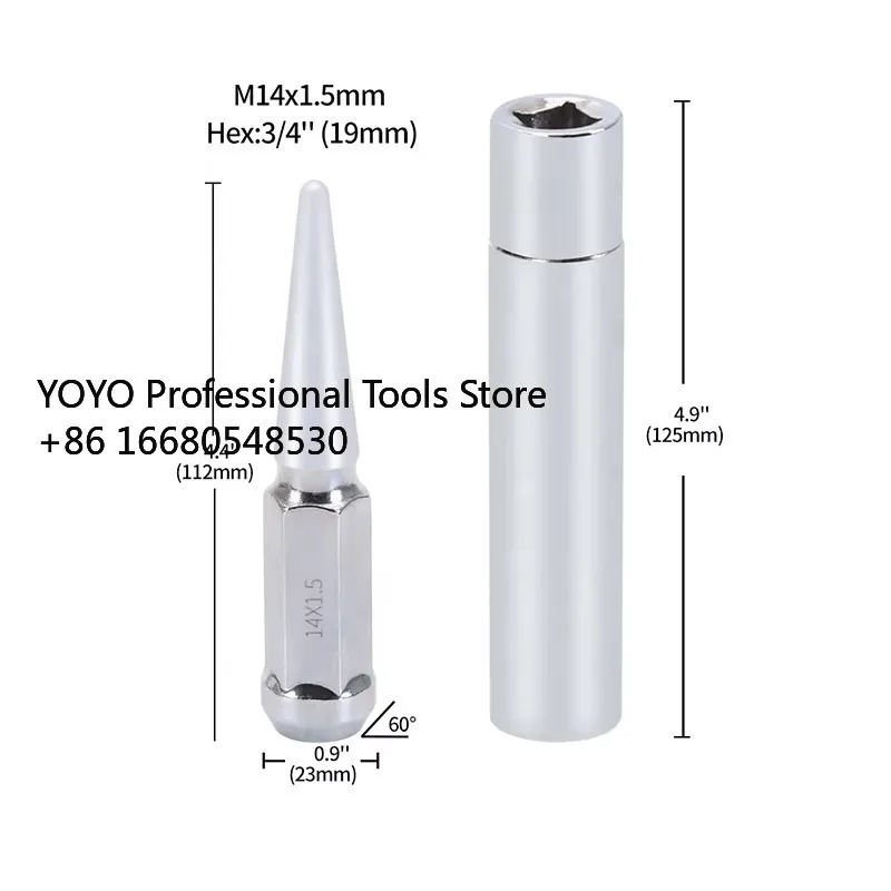 e7w24PCS Silver Spike Lug Nut  14x2 Chrome Wheel Nut With 1PC  Socket