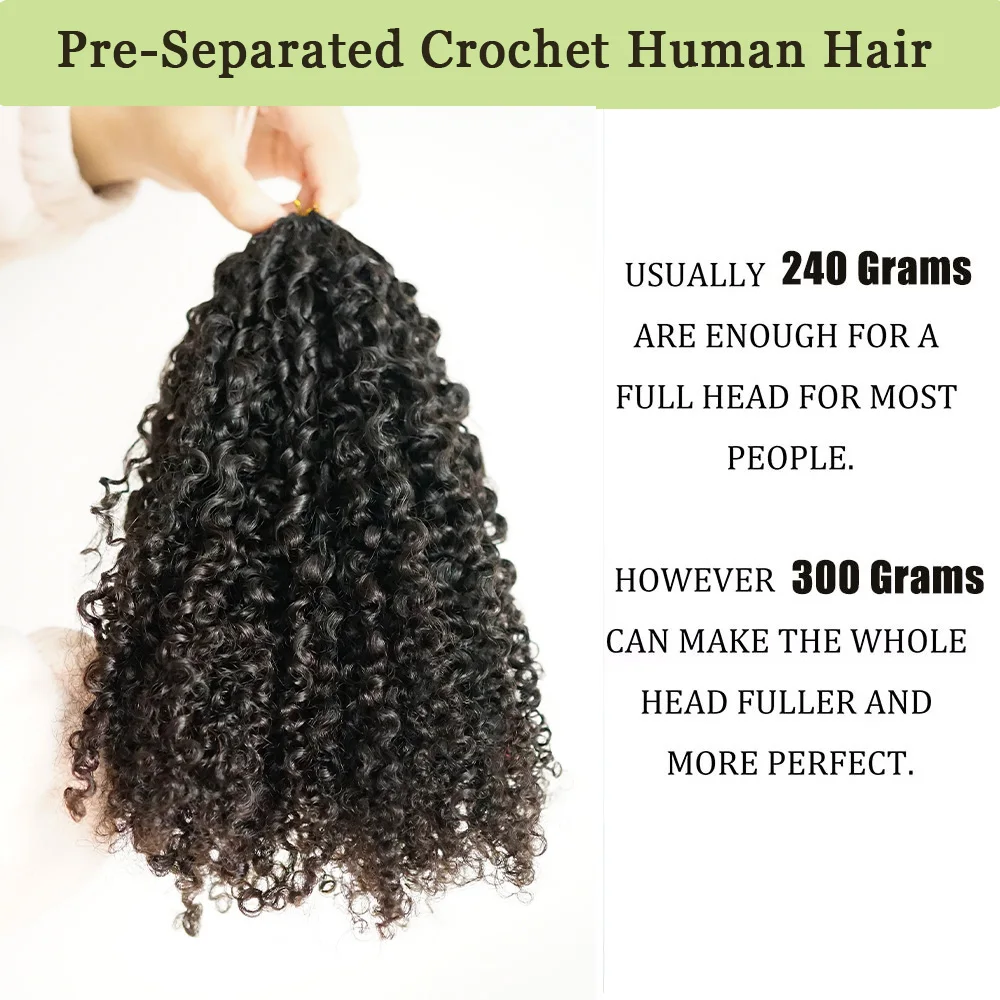 Ekstensi Rambut Keriting Kinky Feather Tanpa Simpul, Ekstensi Rambut Crochet Pra-Pemisah, Rambut Keriting Burma, Rambut Virgin 100% Asli Manusia