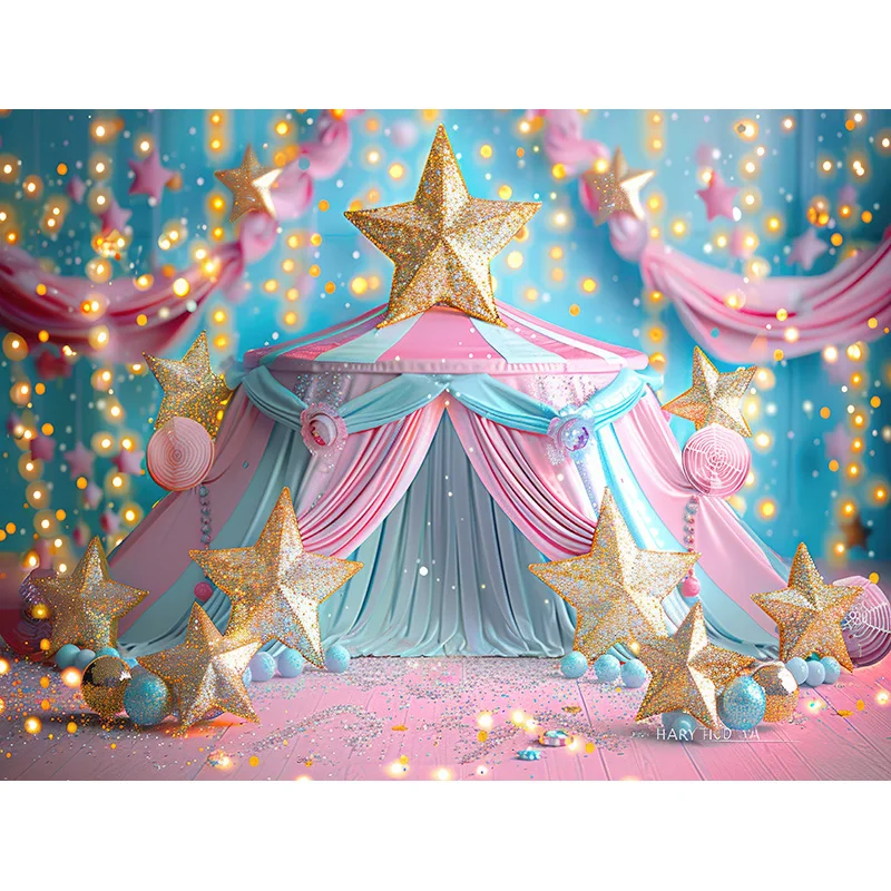 Circus Tent With Striped Canopy Popcorn Photography Backdrops Balloons Birthday Party Decor Animal Photo Studio Background SD-09