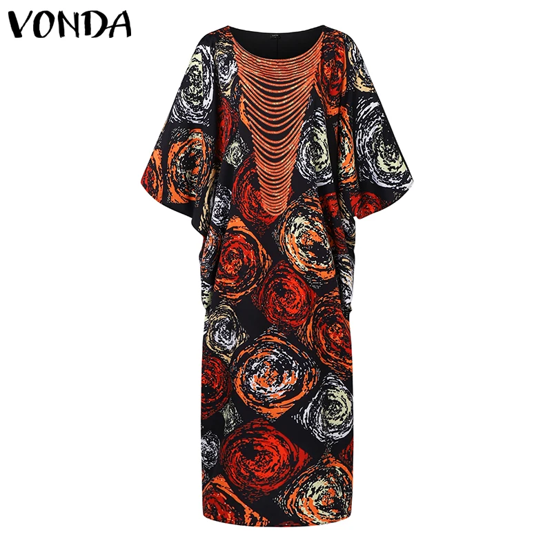 VONDA – robe longue de soirée imprimée pour femmes, style bohème, décontractée, manches 2023, imprimé floral, élégante, sans pompon, 3/4