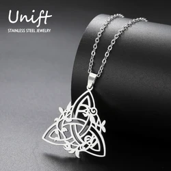 Unift Floral Filigree Witch Knot Necklaces for Women Stainless Steel Celtics Knot Pendant Chain Vintage Amulet Jewelry Gifts