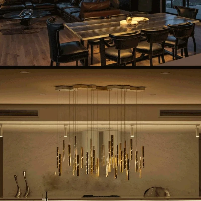 Nordic Gold metal Long tubes  Chandelier ceiling lustre Light-emitting diode LED dimmable for Living room Bedroom