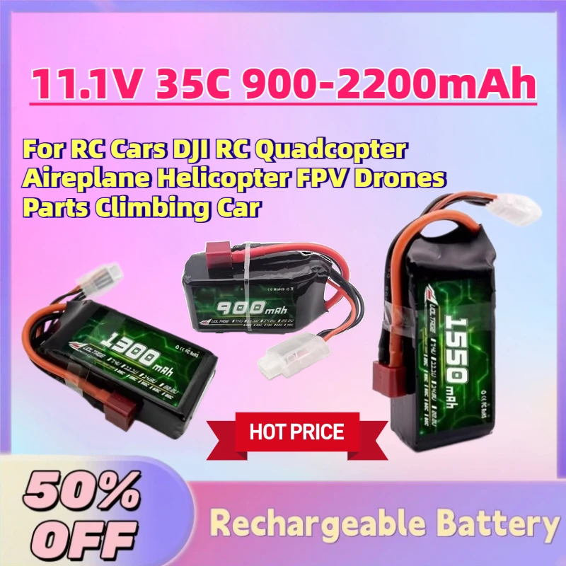 

New 11.1V 35C 900-2200mAh with T Plug Battery for RC Cars DJI RC Quadcopter Aireplane Helicopter FPV Drones Parts Climbing Car