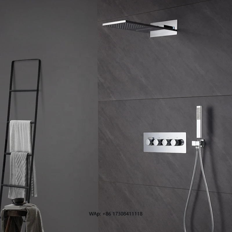 Douche murale carrée pour salle de bain, hôtel, avec grande pomme de douche, système de douche dissimulé en laiton moderne