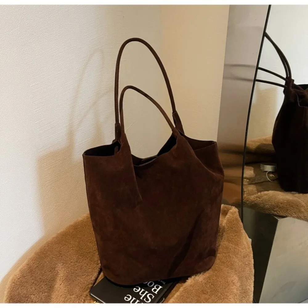 Elegant Retro Underarm Bag Faux Suede Large Capacity Satchel Bag including 1 Small Handbag Solid Color Tote Purse for Women image 3