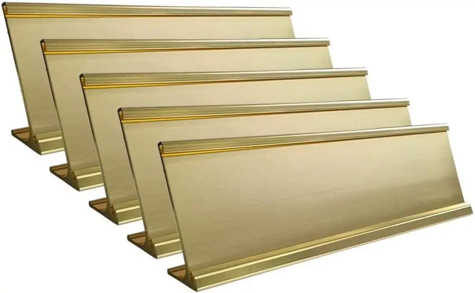 

2" x 8" Aluminum Desk Name Plate Holder for Office Business Desktop Sign Display, 5 Pack (Yellow Gold)