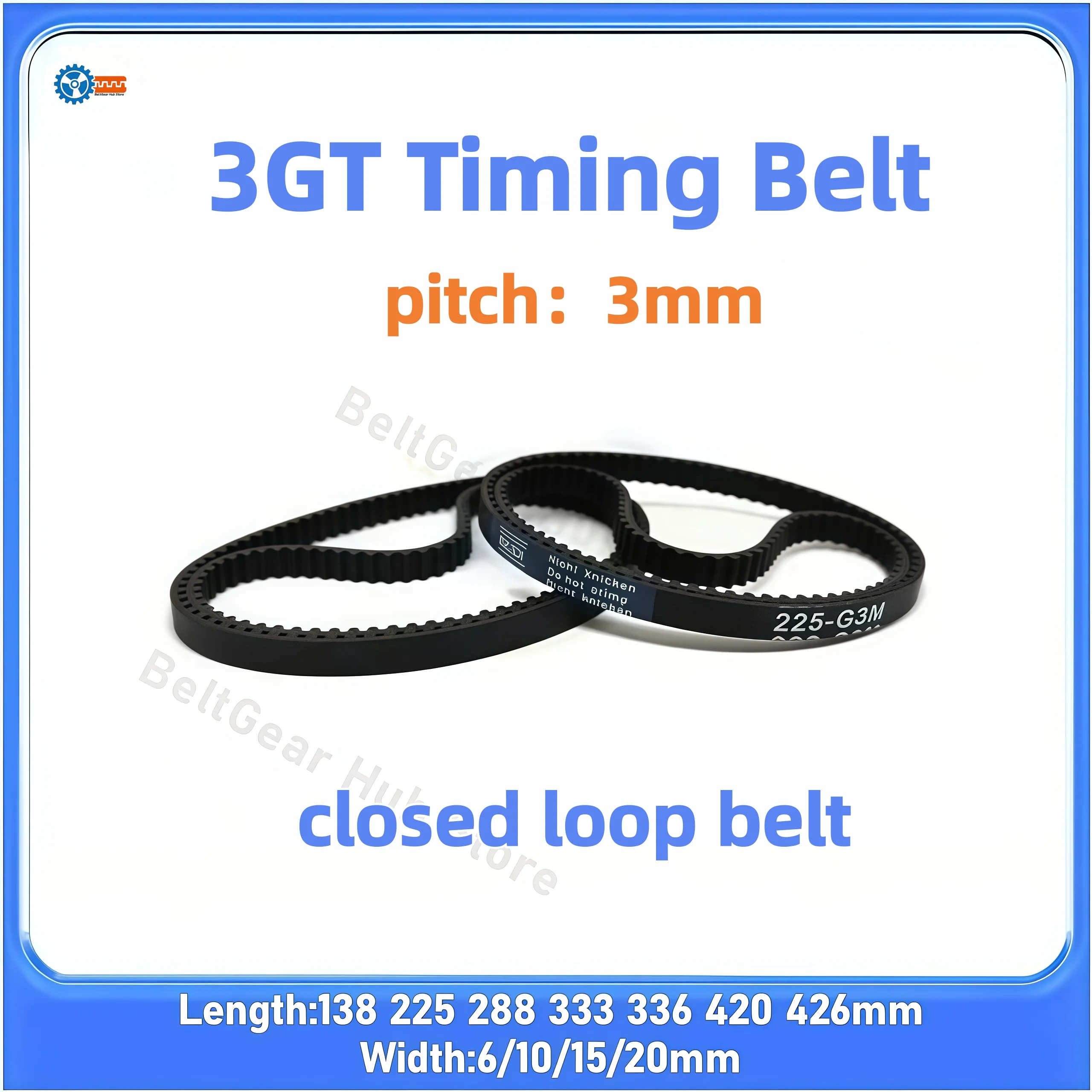 

3GT Rubber Timing Belt Closed Loop 138 225 288 333 336 420 426mm 6/10/15/20mm GT3-225 GT3-288 GT3-333 GT3-420 Transmission Belt