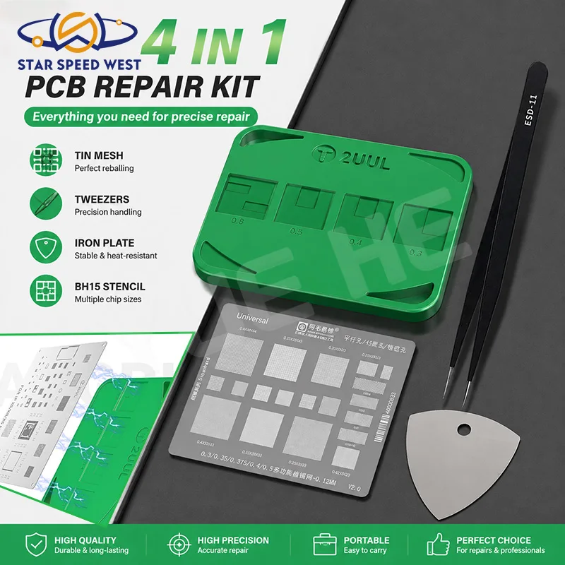 2UUL BH15 MagGrid Pad Magnetic Soldering Work Mat for Phone PCB Rework Kit with ESD Tweezers Pry Tool for BGA Reballing Station