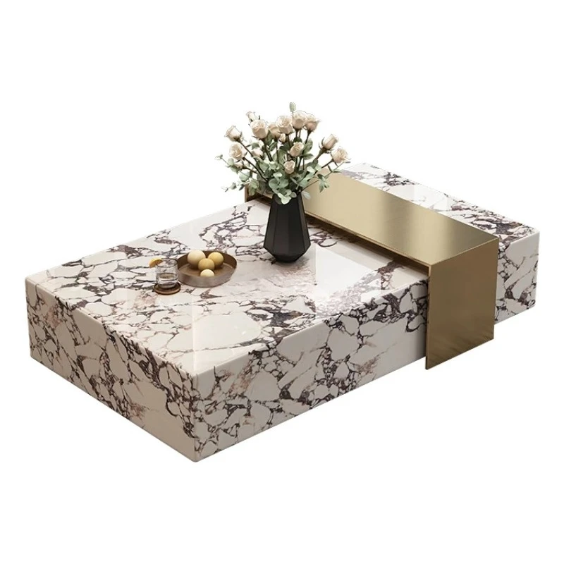 

Coffee table living room small apartment light luxury high-end minimalist table square rock slab marble coffee table