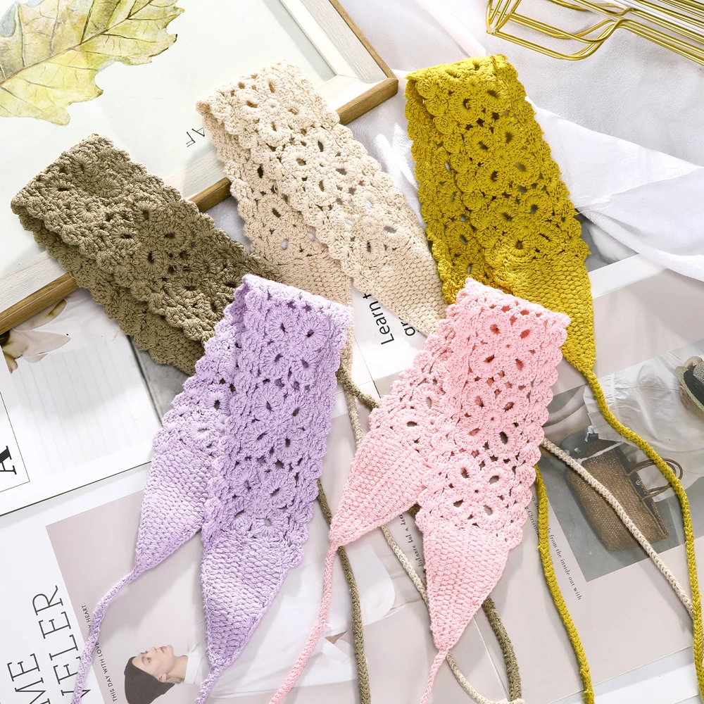 Haimeikang New Crochet Hair Band Women Scarf Solid Color Knitting Headbands Bandanas Wide Elastic Hairbands Fashion Accessories