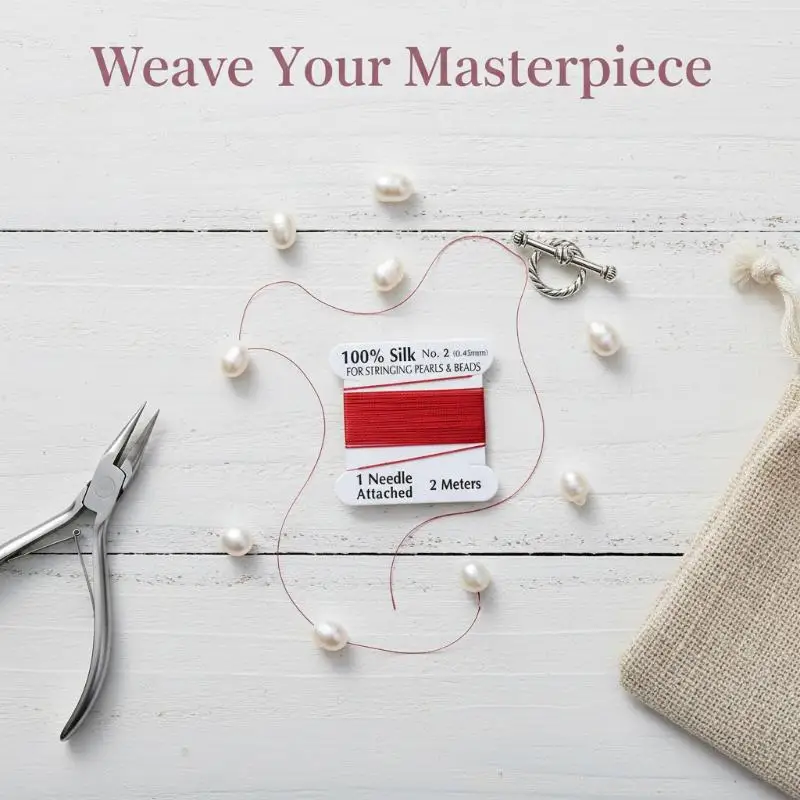 1Pcs 2# 0.45mm Handmade 100% Natural Silk Cord Rope With Beaded Silk Thread Needle End Silk For DIY Jewelry Making