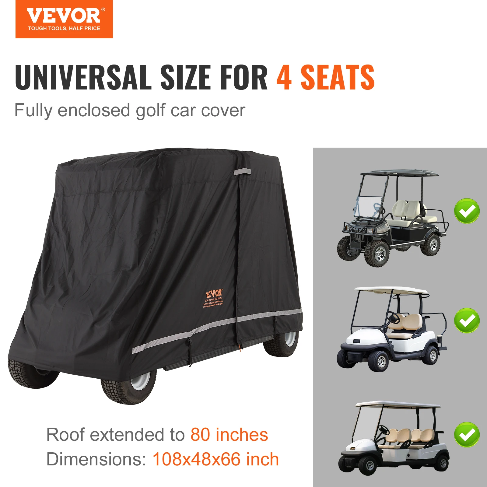 VEVOR 4 Passenger Golf Cart Cover 600D Polyester Full Cover Universal Fits for Most Brand Club Car Covers Waterproof Sunproof