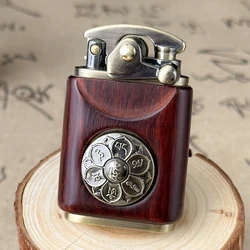 Rosewood Wooden Zorro Rocker Kerosene Lighter Retro Copper Old Nine Doors Creative Mahogany Cigarette Lighter Men's Gift