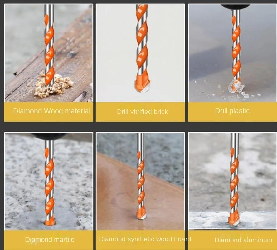 Steinbohrer-Set für Fliesen, Ziegel, Zement, Beton, Glas, Kunststoff, Schleuderblock, Holz, verchromt, Orange (5/10er-Pack) – Detail 2