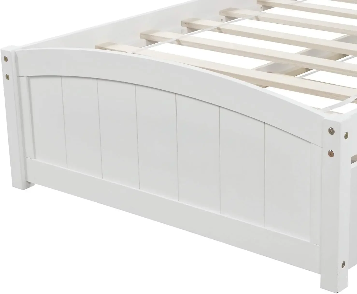 Platform Bed Frame with Trundle for 2 Kids, High Headboard, No Box Spring Need(White)