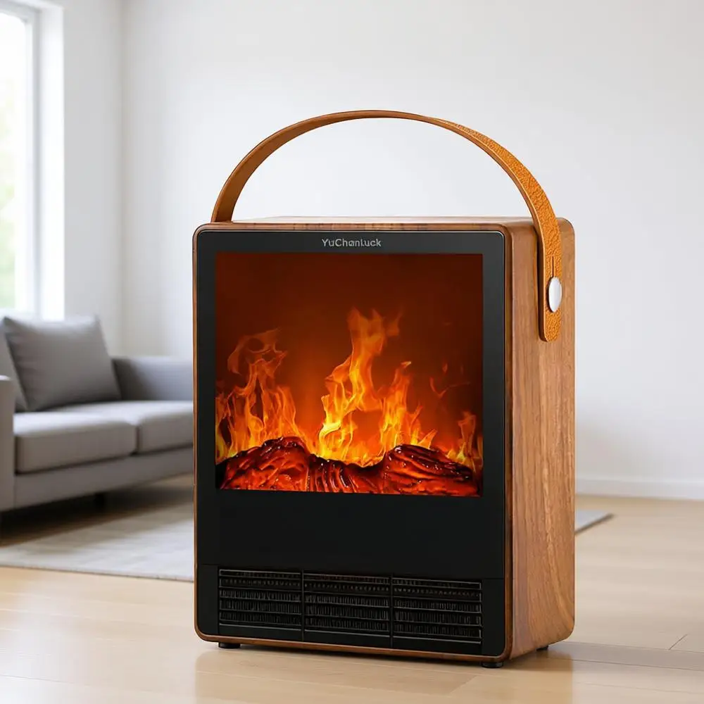 

Портативный электрический камин-обогреватель, для использования в помещении, мощность 1500 Вт, маленький камин с реалистичным 3D-эффектом пламени, мини-обогреватель.