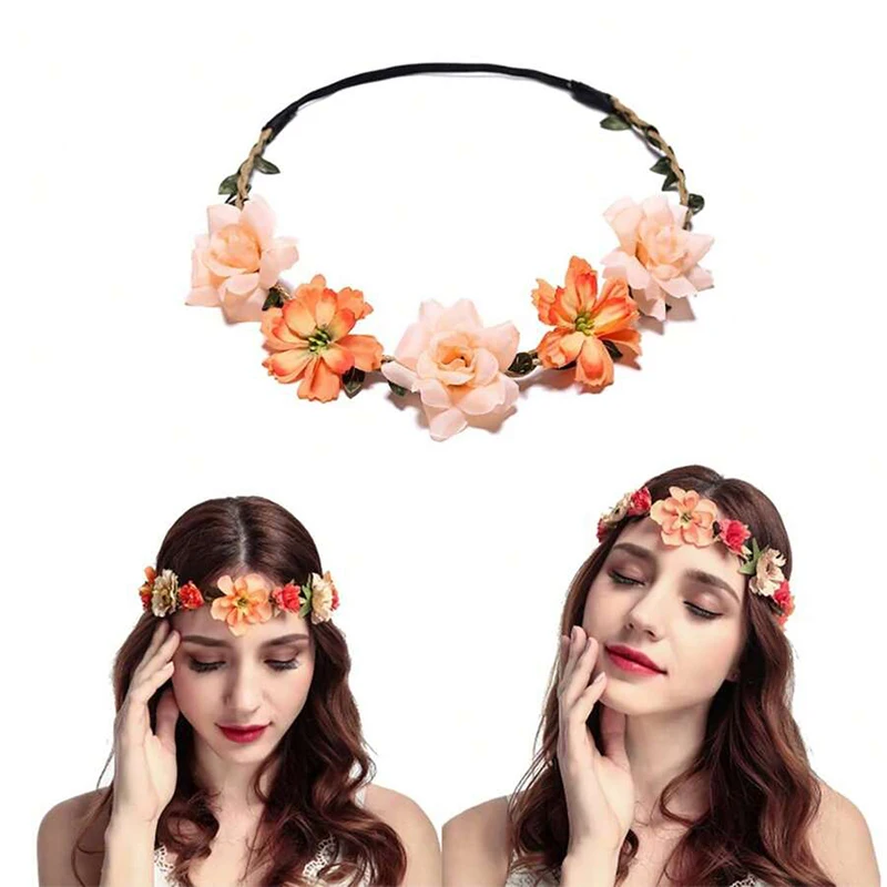 1pc Süße Schönheit Seide Blume Haar Zubehör Hochzeit Fotografie Romantische Reise Zubehör Blume Rose Mädchen Haar Riemen – Detail 3