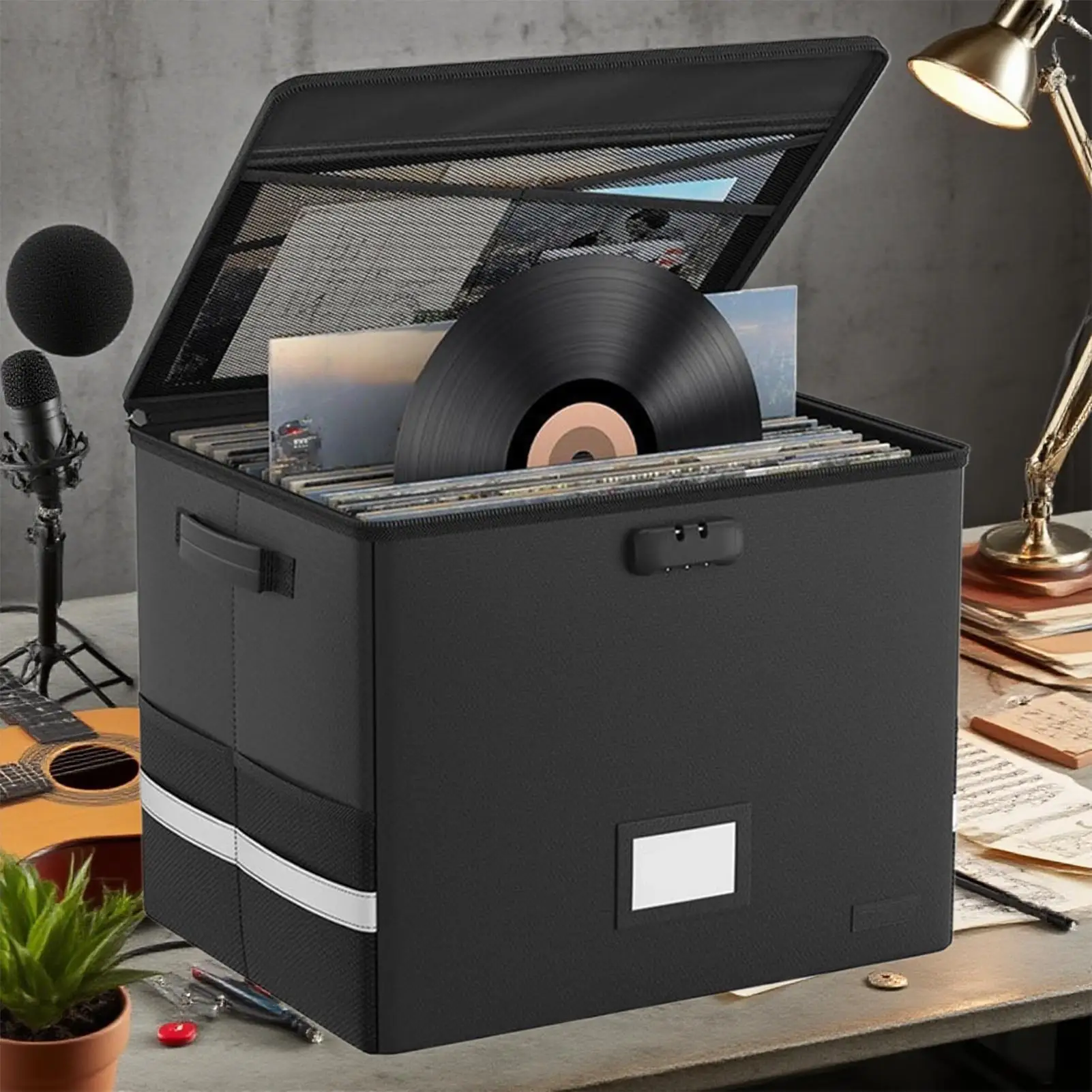 

Record Storage Box Storage Crate with Lid and Handles for Valuable Album Collection Water Resistant Fireproof File Holder