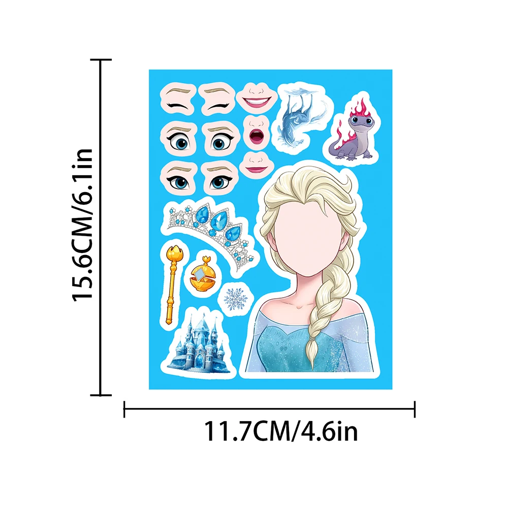 8/16 arkuszy Naklejki Puzzle Księżniczka Elsa Anna Disney Frozen Śliczne Kreskówki Zrób Minę DIY Składaj Układanka Zabawki Edukacyjne Naklejki