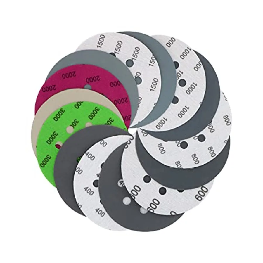 70 Pieces Wet Dry Sanding Discs, 5 Inch 8 Holes Hook and Loop Sandpaper 400/600/800/1000/1500/2000/3000 Assortment Grits for Or