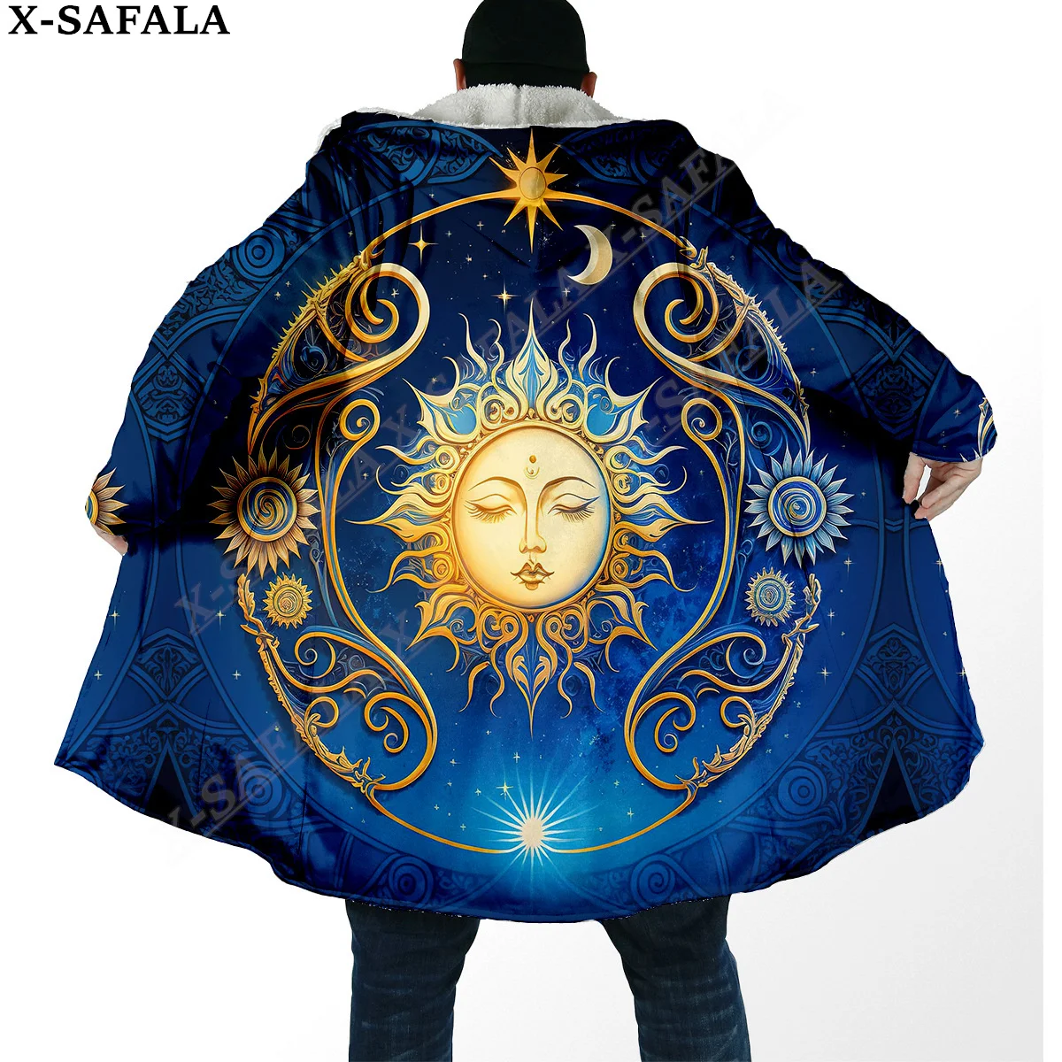 Harmony Sun and Moon Trippy Psychedelic Overcoat Coat 3D Print Thick Warm Hooded Cloak  Men Windproof Fleece Unisex Casual-1