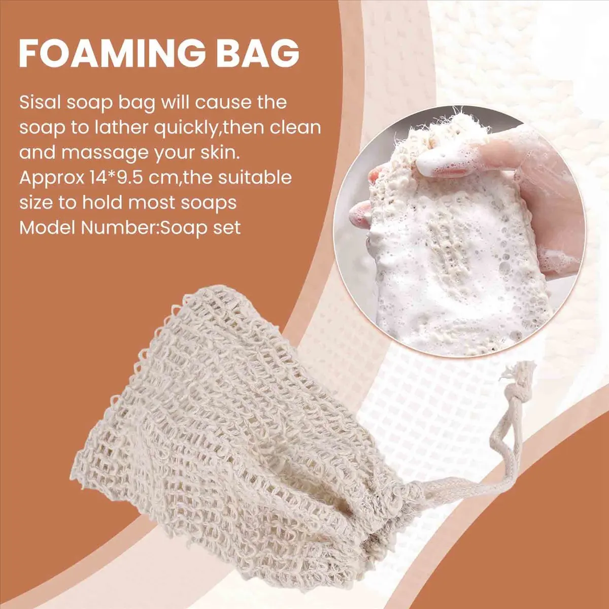 Saco de Sabão de Sisal Natural ABJS para Banho, Bolsa Esfoliante para Sabonete, Suporte para Sabonete, 50 Peças