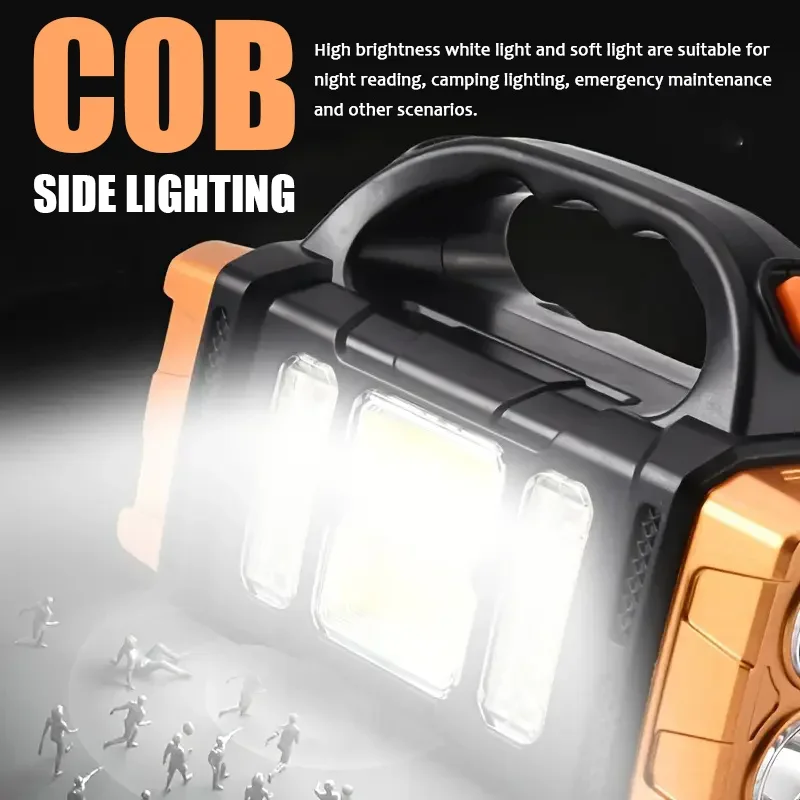 مصباح يدوي متعدد الطاقة LED COB نظام مزدوج للطاقة الشمسية USB شحن مصباح إنقاذ للبحث بإخراج فائق السطوع للأنشطة الخارجية