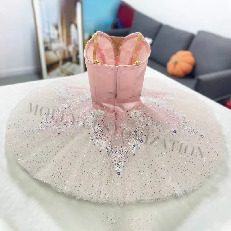 The latest pink ballet sleeping beauty fairy doll silver fairy TUTU international competition dance skirt for adults and childre