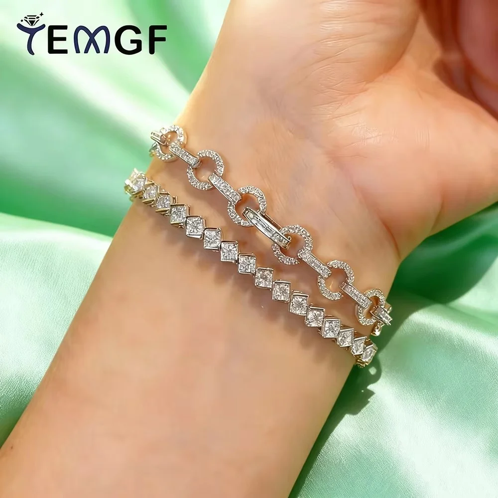 

Женские браслеты с муассанитом TEMGF, стерлинговое серебро S925, ручные цепочки, сверкающие ювелирные изделия, сертифицированные GRA, подарки-сюрпризы