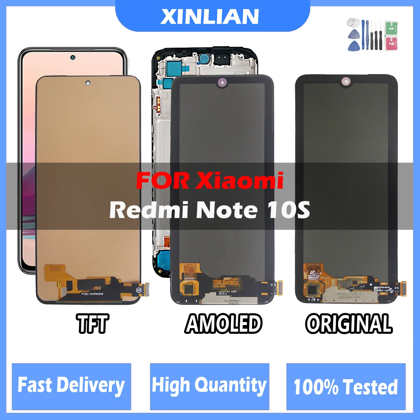 

New Tested LCD For Xiaomi Redmi Note 10S LCD Screen Digitizer For Redmi Note 10 4G AMOLED Display M2101K7AG Replacement Part