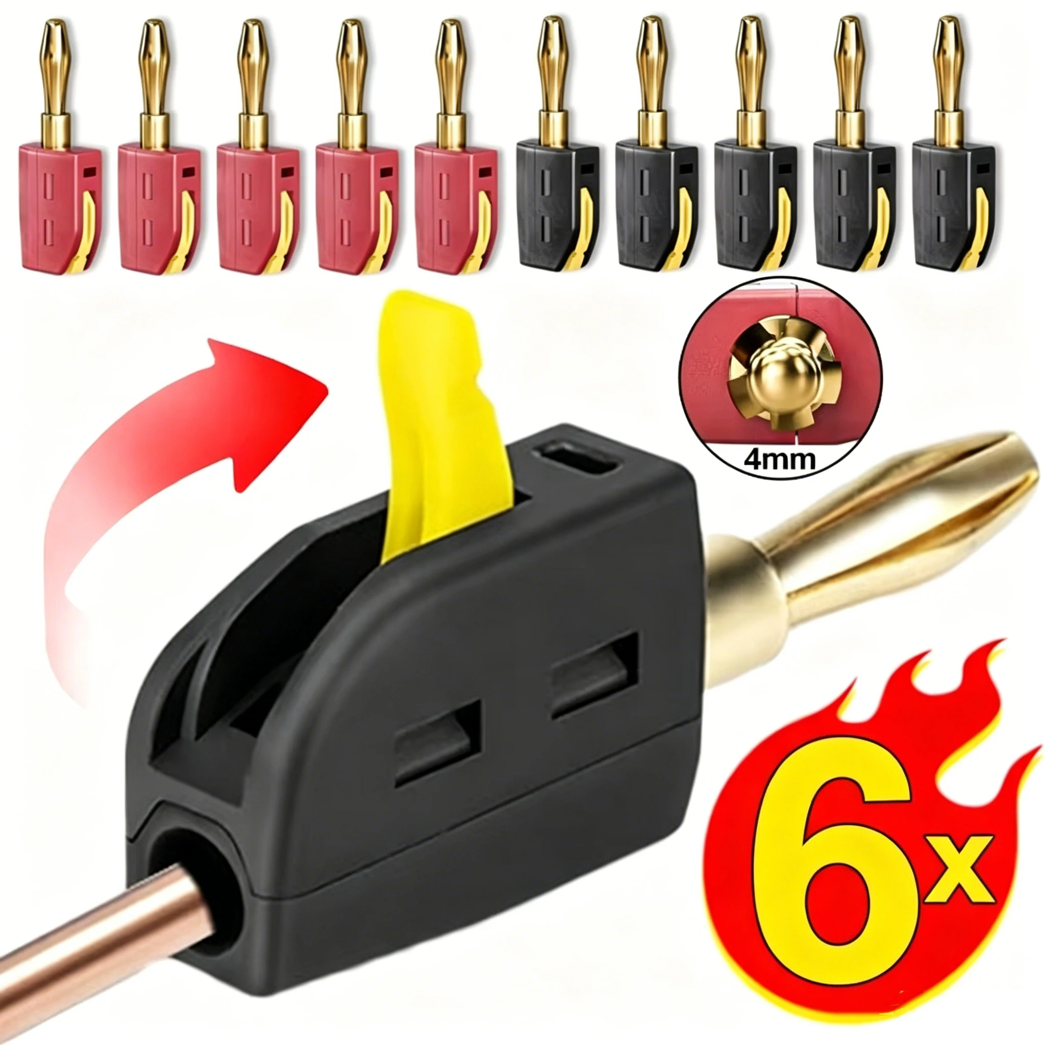 1-6PCS Portable 32A 4mm Banana Plug Solderless Quick Connect High Current Gold-Plated Connectors Audio Copper Speakers Amplifier