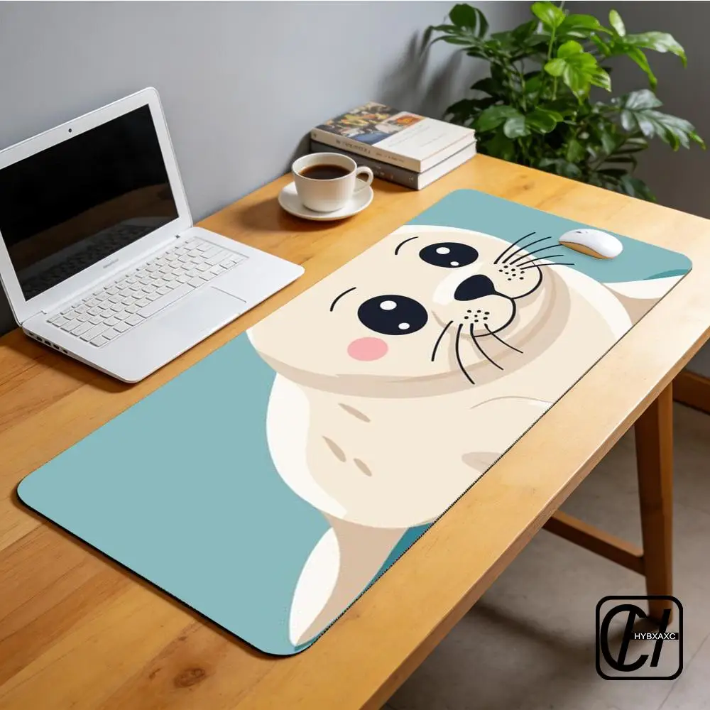Seal Cartoon Mouse Pad Large Computer Office Game Table Mat 90x40 XXL Rubber Non-slip Stitched Edge Keyboard Mats Long Desk Pads