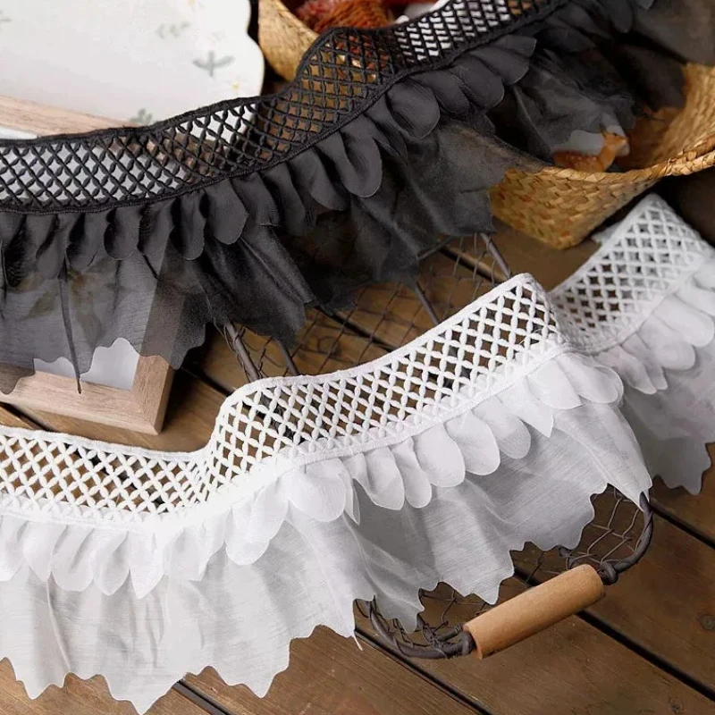 

Двухслойная плиссированная шифоновая ткань, кружевная лента с бахромой из бисера, воротник свадебного платья, отделка с рюшами, декор для шитья своими руками, ширина 13 см