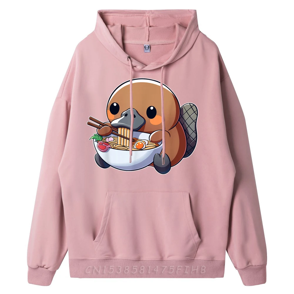 Cute Platypus Ramen Kawaii Japanese Eating Noodle Graphic Sweatshirts Men Polyester Fiber Men's Shirt Big And Tall Christmas